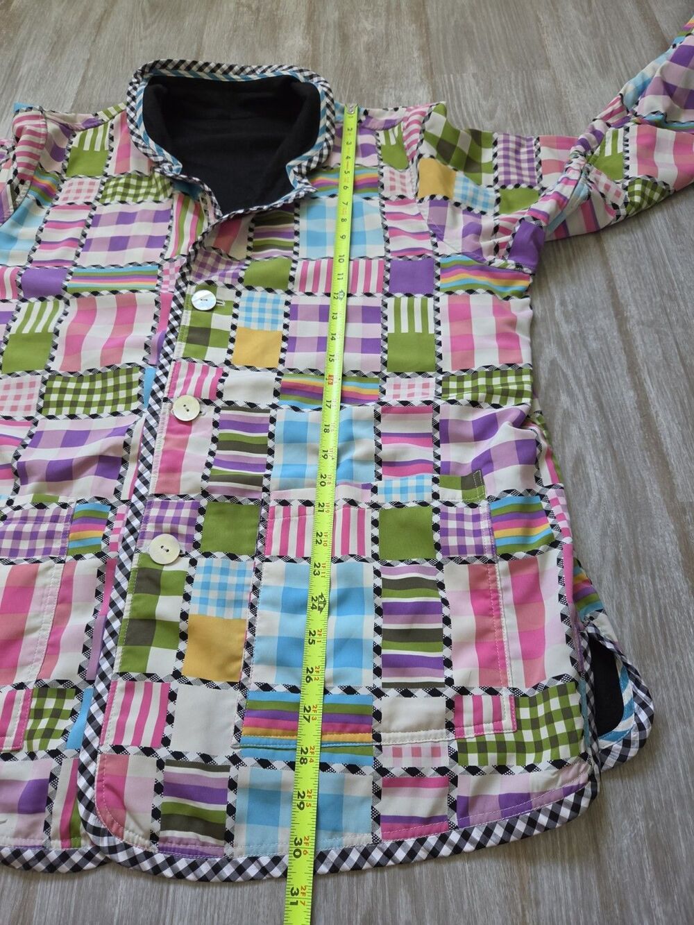 VTG Koos of Course Reversible Patchwork Jacket Black Linen Blend Artsy Plus 1X - Picture 6 of 12